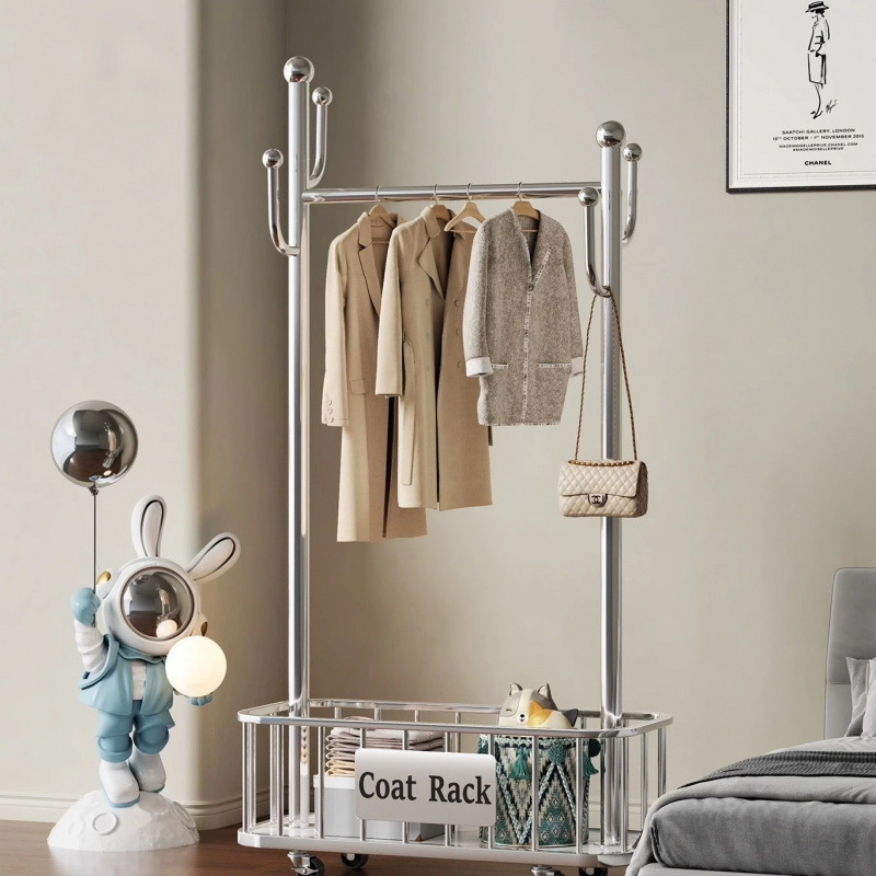 Coat Rack Floor-Standing Bedroom Light Luxury Household Clothes Rack Removable New Stainless Steel Multi-Functional Clothes Drying Rack