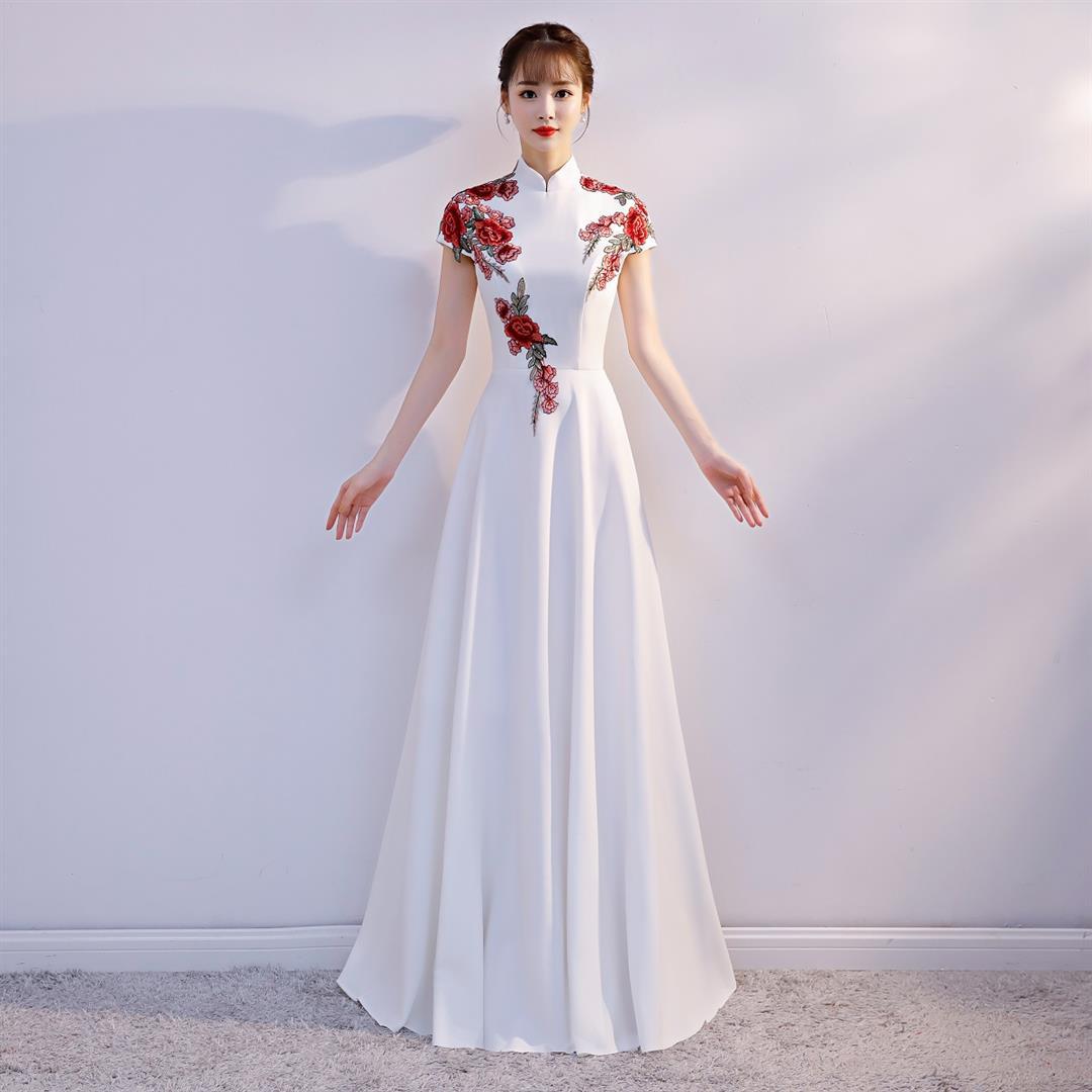 Adult Chorus Clothing Women's 2023 New Red Performance Cheongsam Long Elegant Banquet Host Performance Evening Dress