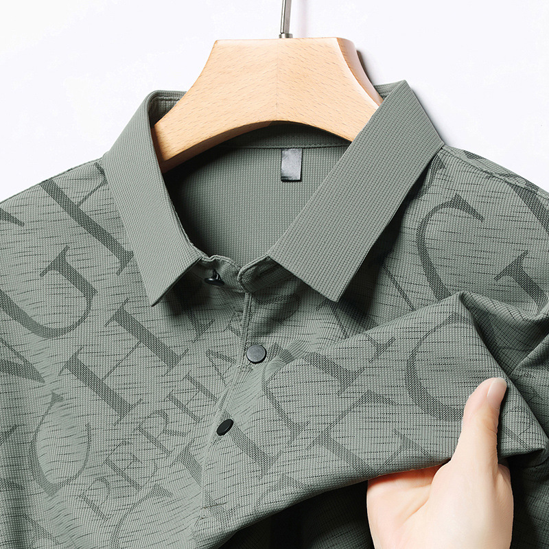 Father's day ice silk t-shirt mulberry silk short sleeve t-shirt men's summer new middle-aged men's lapel POLO a generation of hair