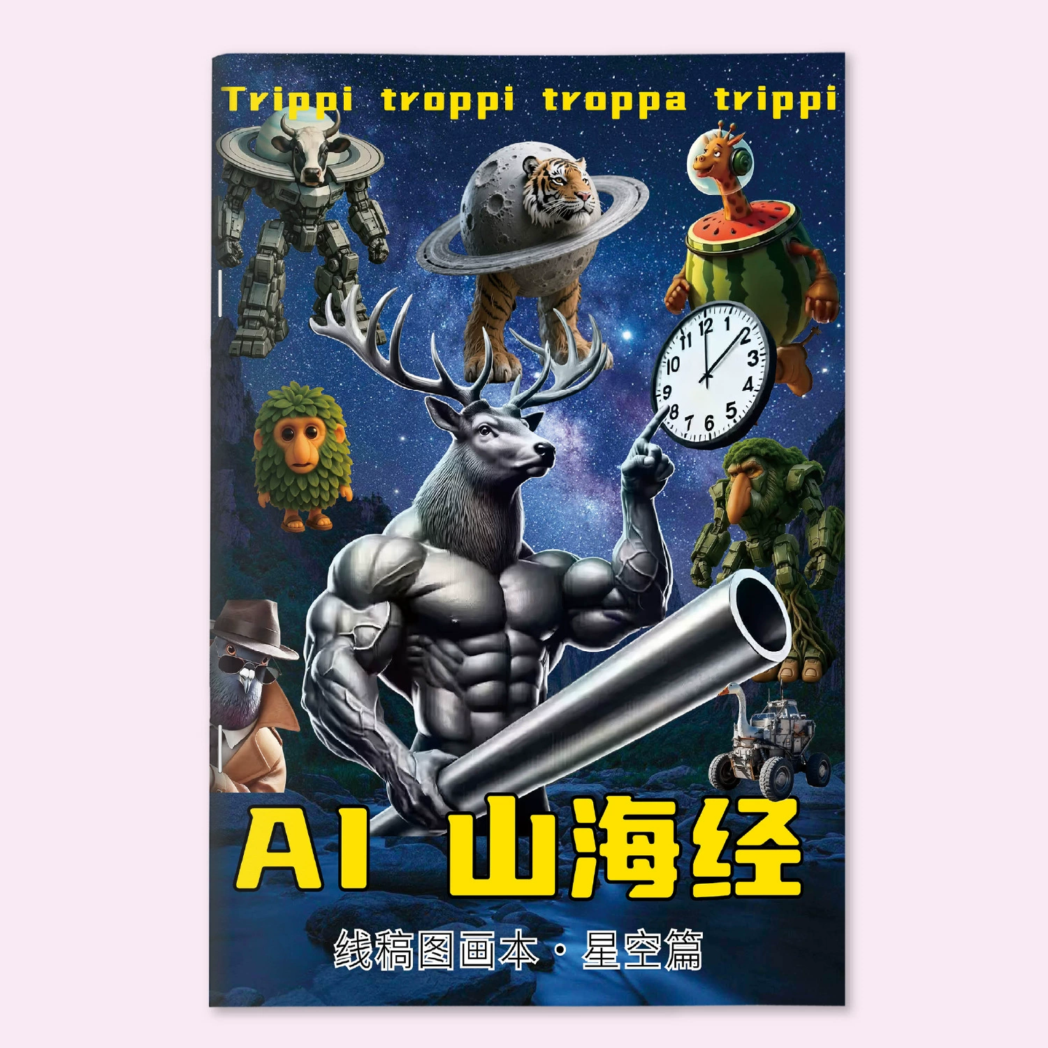 [AI山海经描摹本木棍人通通哥穿鞋鲨鱼线稿抽象搞笑儿童益智涂色本]