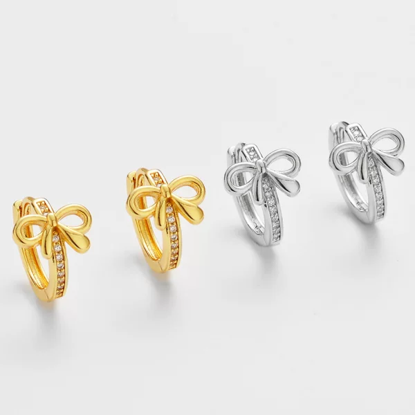 Cross-Border New Zircon Small Fresh Bow Earrings European and American Simple Versatile Fashion Women's Earrings High-End Earrings