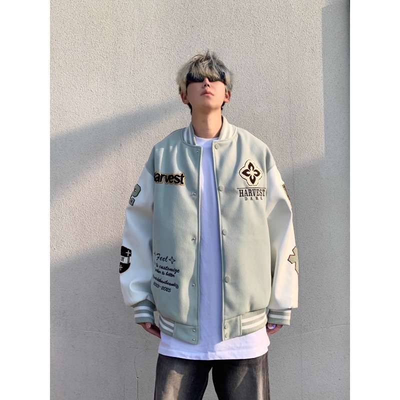 美式复古字母刺绣棒球服外套男女春秋季新款宽松休闲百搭夹克上衣|undefined