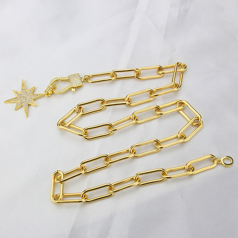Cross-border New Arrival Hip Hop Cool Asterism Necklace For Men And Women In Stock Direct Supply European And American Simple Copper-plated Gold Inlaid Zirconium Sweater Chain display picture 3