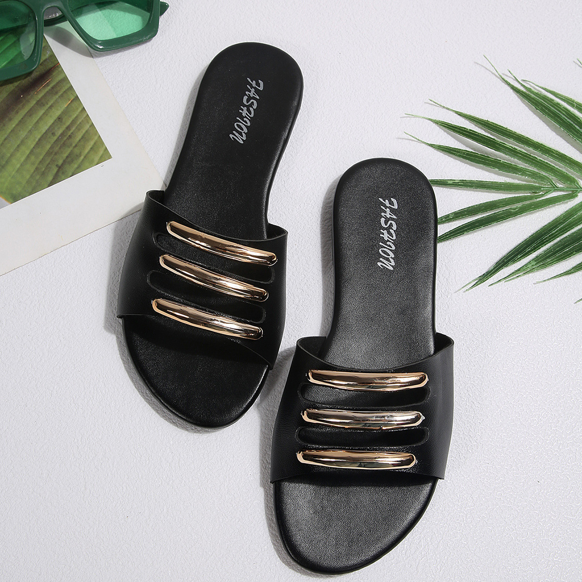 Sandalias Planas de Mujer de Cuero Sintético Cómodas para Uso Casual