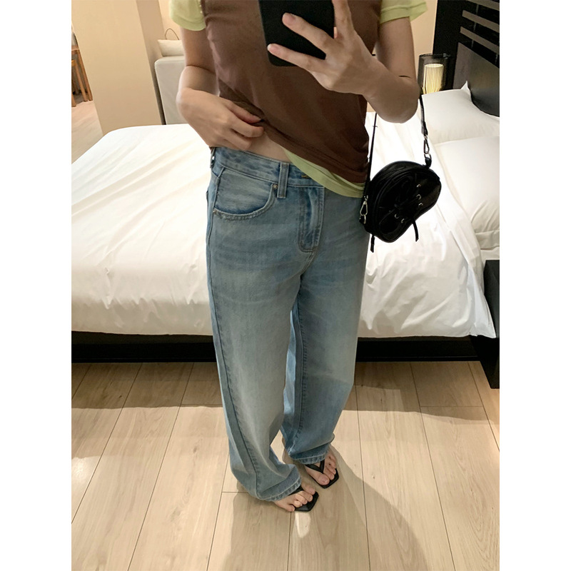 Yuyi New 2025 Summer American Retro Casual Jeans Women's Versatile Straight Slim Pants Women's Hc1177