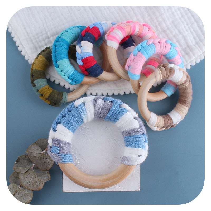 Bebé de madera mano ejercicio agarre juguete nuevo hecho a mano algodón cuerda tejida niños molar juguete mordedor