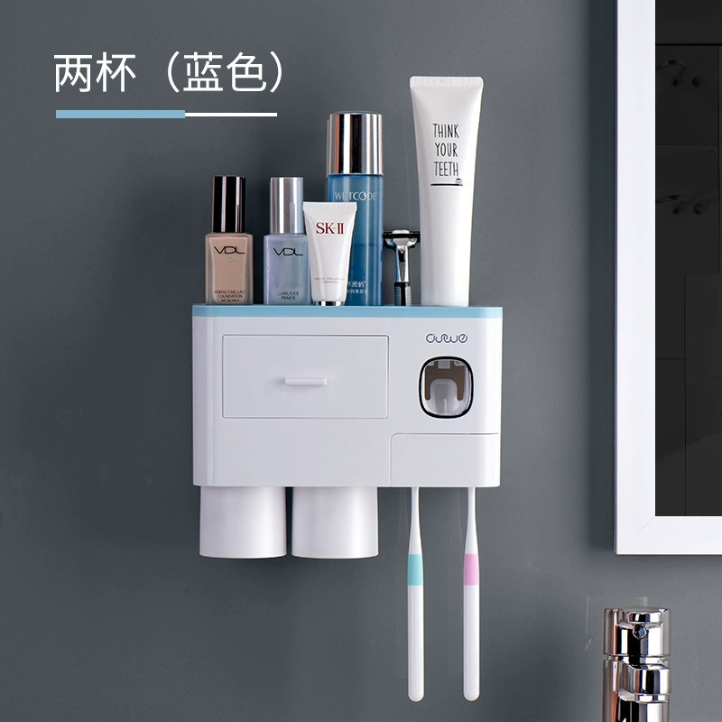 Wall-Mounted Toothbrush Holder Rack, Magnetic Suction with Toothpaste Squeezer, 2–4 Cups