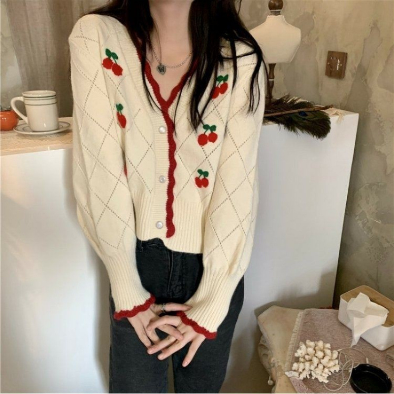 Hollow Sweater Jacket Women's Thin Knitted Cardigan 2024 New Spring and Autum Gentle Style Short Long-Sleeved Tops
