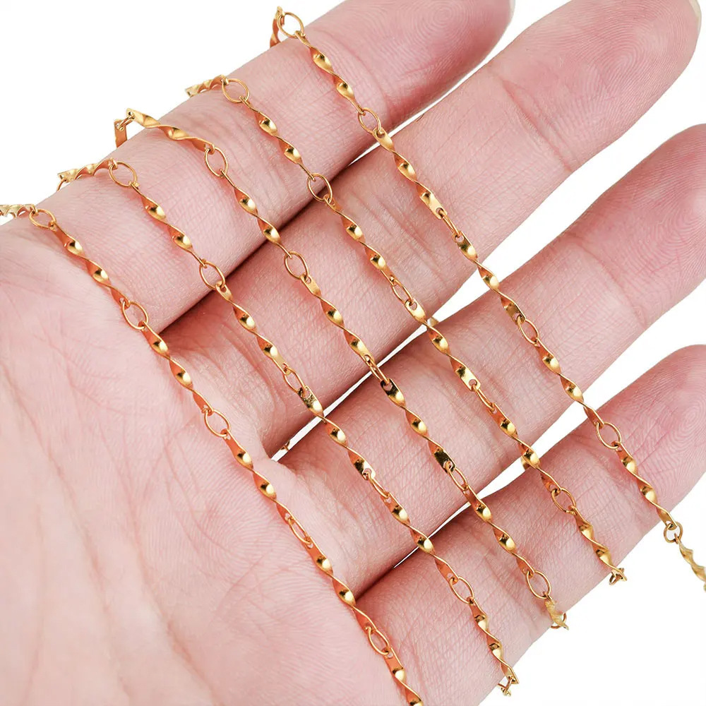 Acero inoxidable 18K chapado en oro de la torcedura Cubana de cadena torcida anillo de la banda DIY collar de la pulsera de la joyería accesorios de fabricación