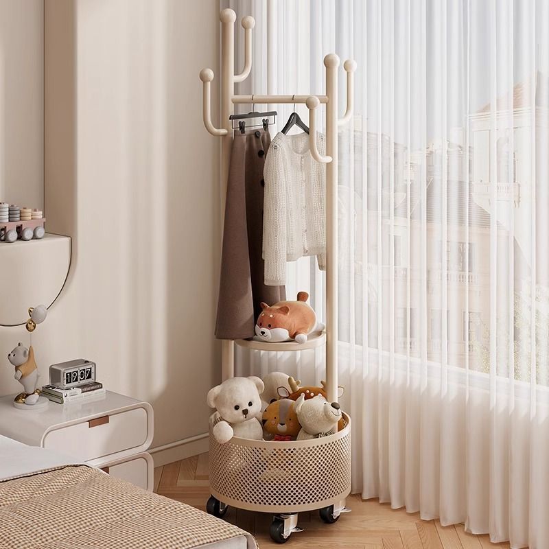 Clothes Rack Bedroom Floor-Standing Wheeled Coat Rack Multi-Functional Removable Thickened Household Bag Storage Rack