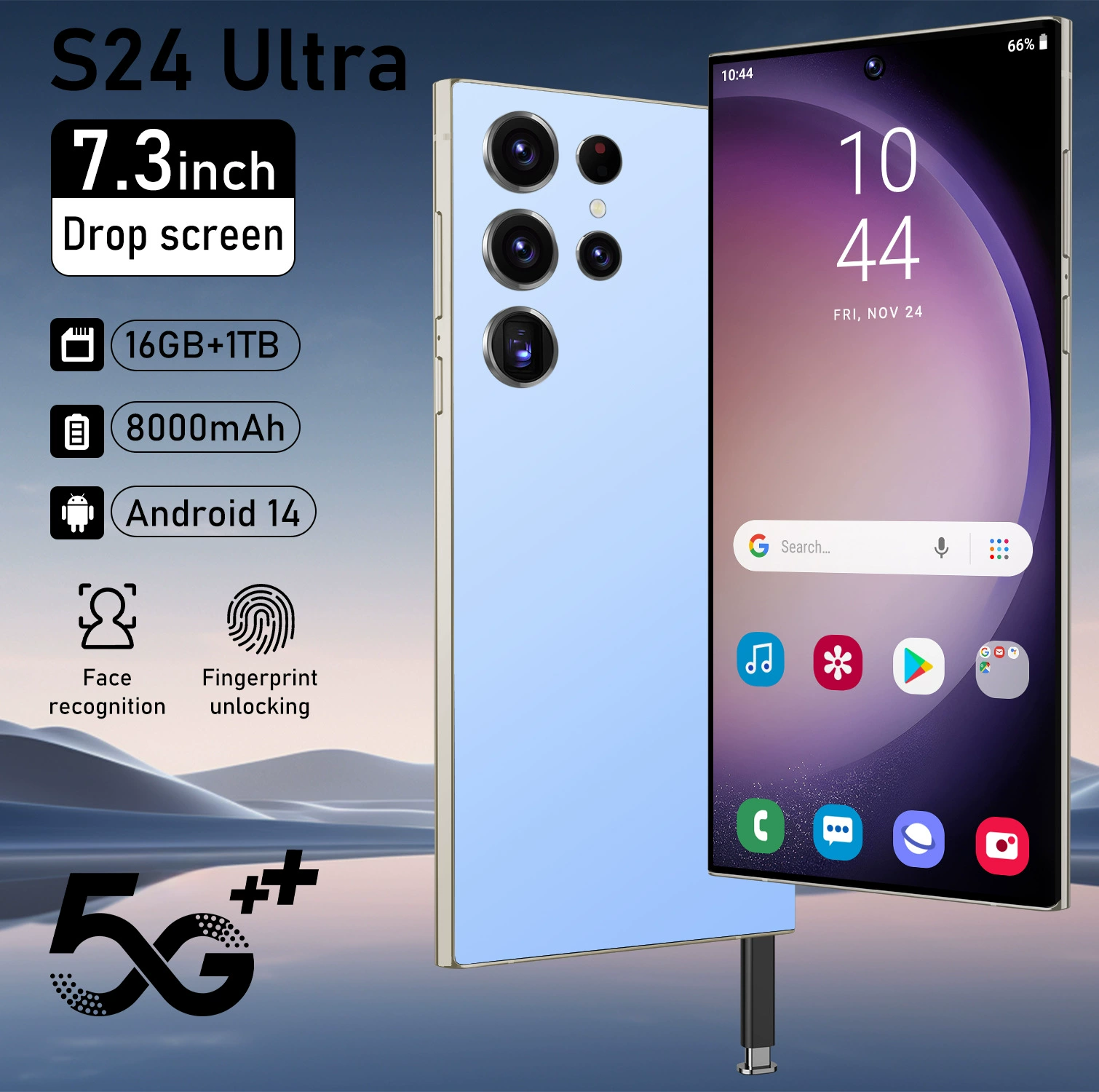 Смартфон TKS24Ultra, большой 7,3" экран, 16+1 ТБ, заводская модель, флагманский большой экран