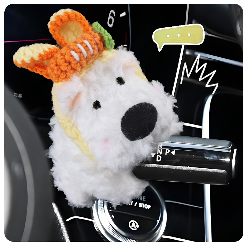 West Highland Car Gear Shift Decoration Plush Doll Wiper Turn Signal Car Interior Ornament for Women
