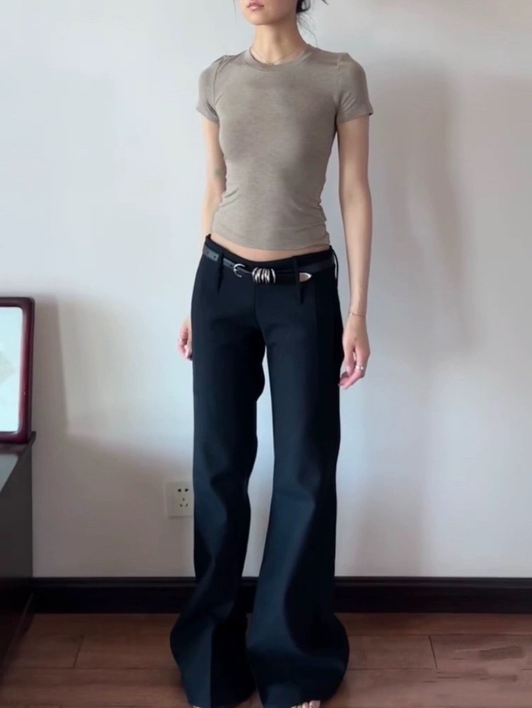 YIMENG 2024 Xiangxiu el mismo estilo en forma de V hippie cuerno de cintura baja temperamento pantalones delgados hombres y mujeres el mismo estilo