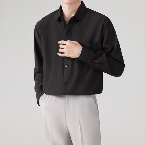 Spring and Autumn high elasticity silky comfortable seamless glue drop sense wrinkle resistant men's shirt business casual slim fit long sleeve shirt