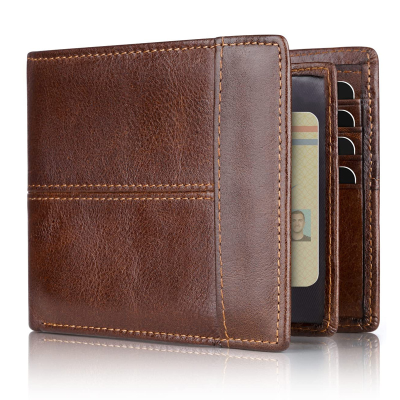 Comercio exterior popular Cartera de gran capacidad primera capa billetera corta RFID al por mayor billetera de fibra de carbono billetera de piel de vaca para hombres