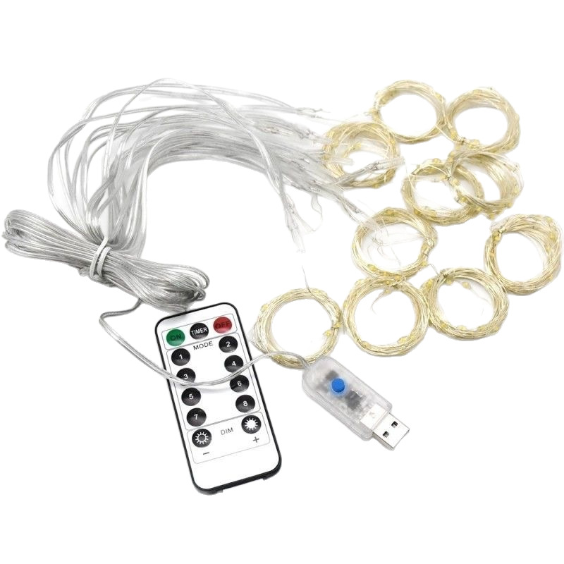 Transfronterizo LED cable de cobre lámpara de cortina con gancho 3 * 3m USB lámpara de cortina de control remoto de Navidad decoración de luces de color