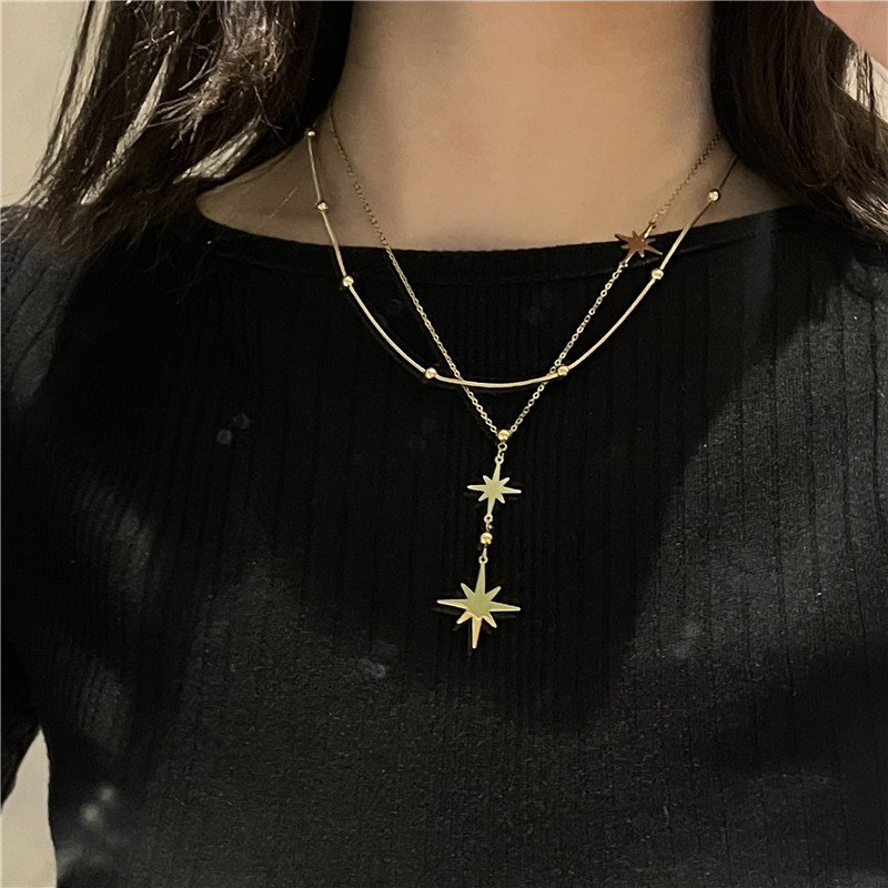 Fashion Eight-pointed Star Simple Stainless Steel Muilt-layer Necklace display picture 1