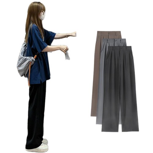 Black suit pants, women's spring and autumn 2025 hot high-rise hanging high-end straight slimming, small man wide-leg pants