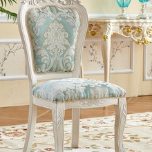 欧式餐椅田园实木布艺酒店梳妆书桌美甲靠背凳子家用餐厅Bω