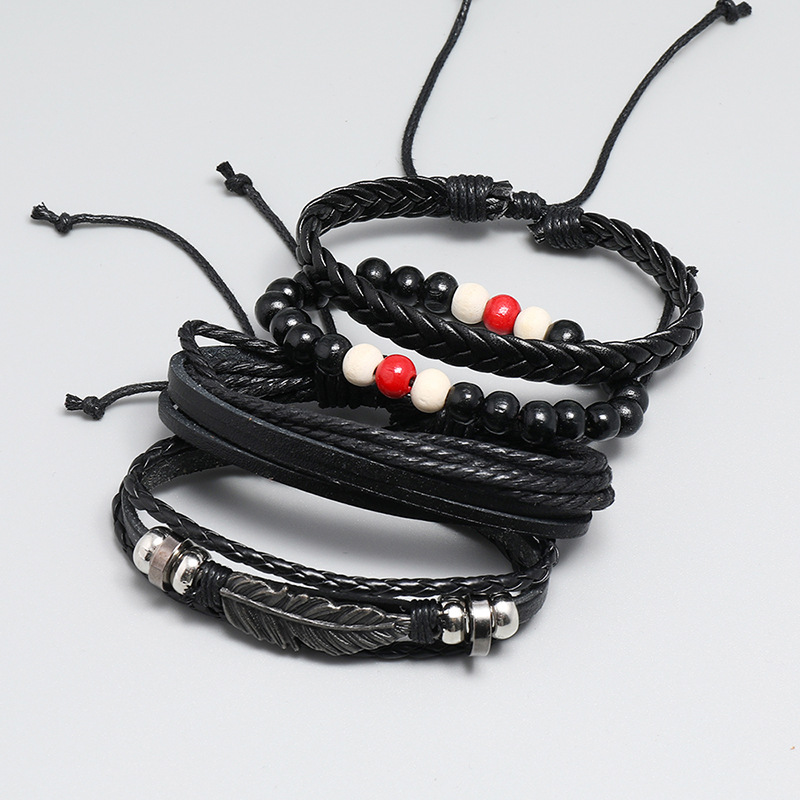 retro braided leather bracelet diy4 piece set combination multi-layer hand rope