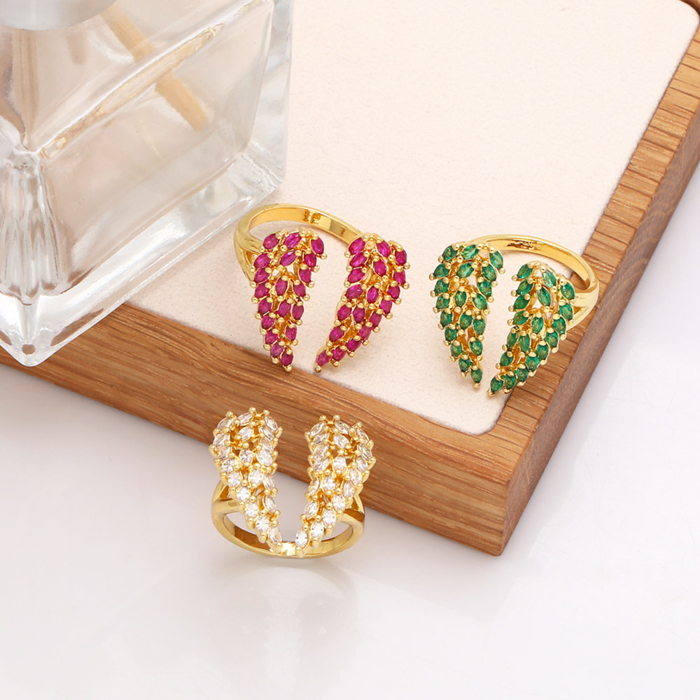 Fashion Wings Copper Open Ring Plating Zircon Copper Rings