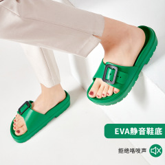 跨境熱銷夏季涼拖鞋女外穿厚底休閒居家方扣一字拖軟底舒適涼鞋