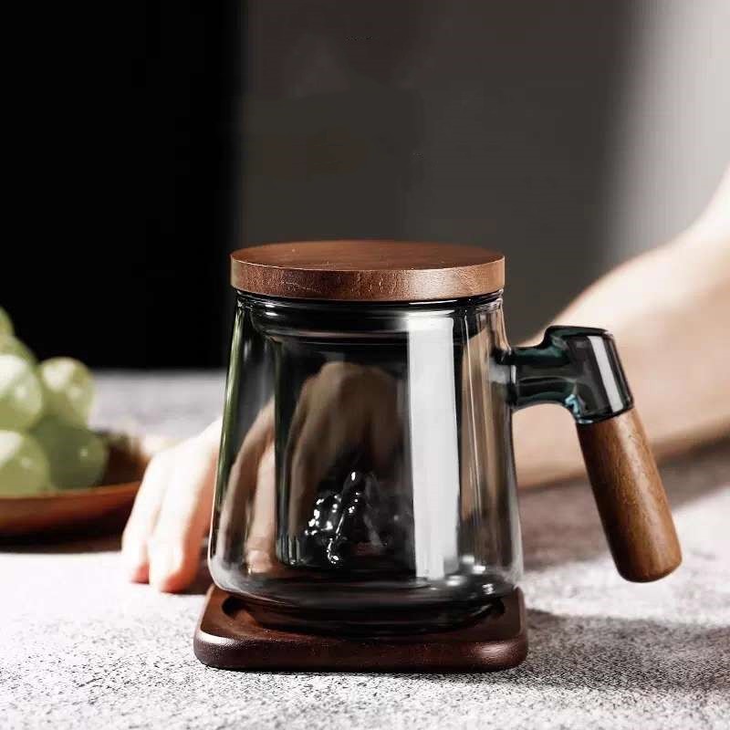 Glass High-grade Water Cup Tea Separation Office Three-piece Cup Tea Cup View Mountain Tea Cup Filter Flower Tea Cup