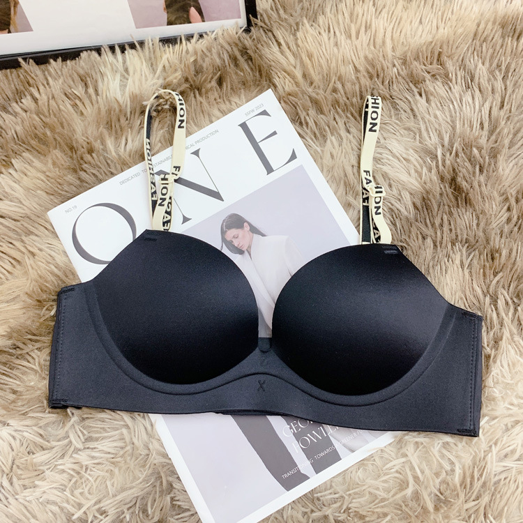 985 moda sexy carta correa de hombro brillante ropa interior sin costuras cómodo inalámbrico grueso pequeño pecho empuja hacia arriba el traje sujetador