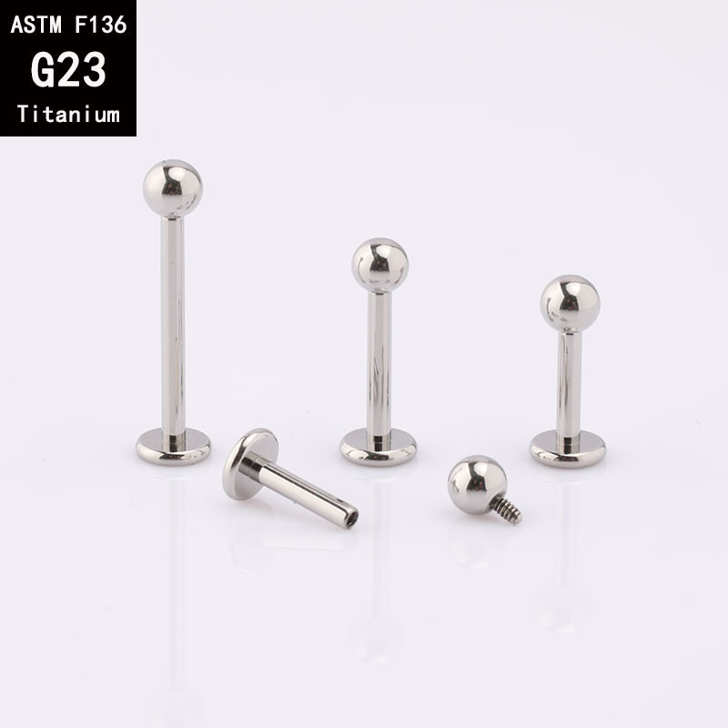 G23 Titanium Internally Threaded Lip Stud Labret Flat Base Piercing Jewelry 1.2mm x 16mm detail image 6