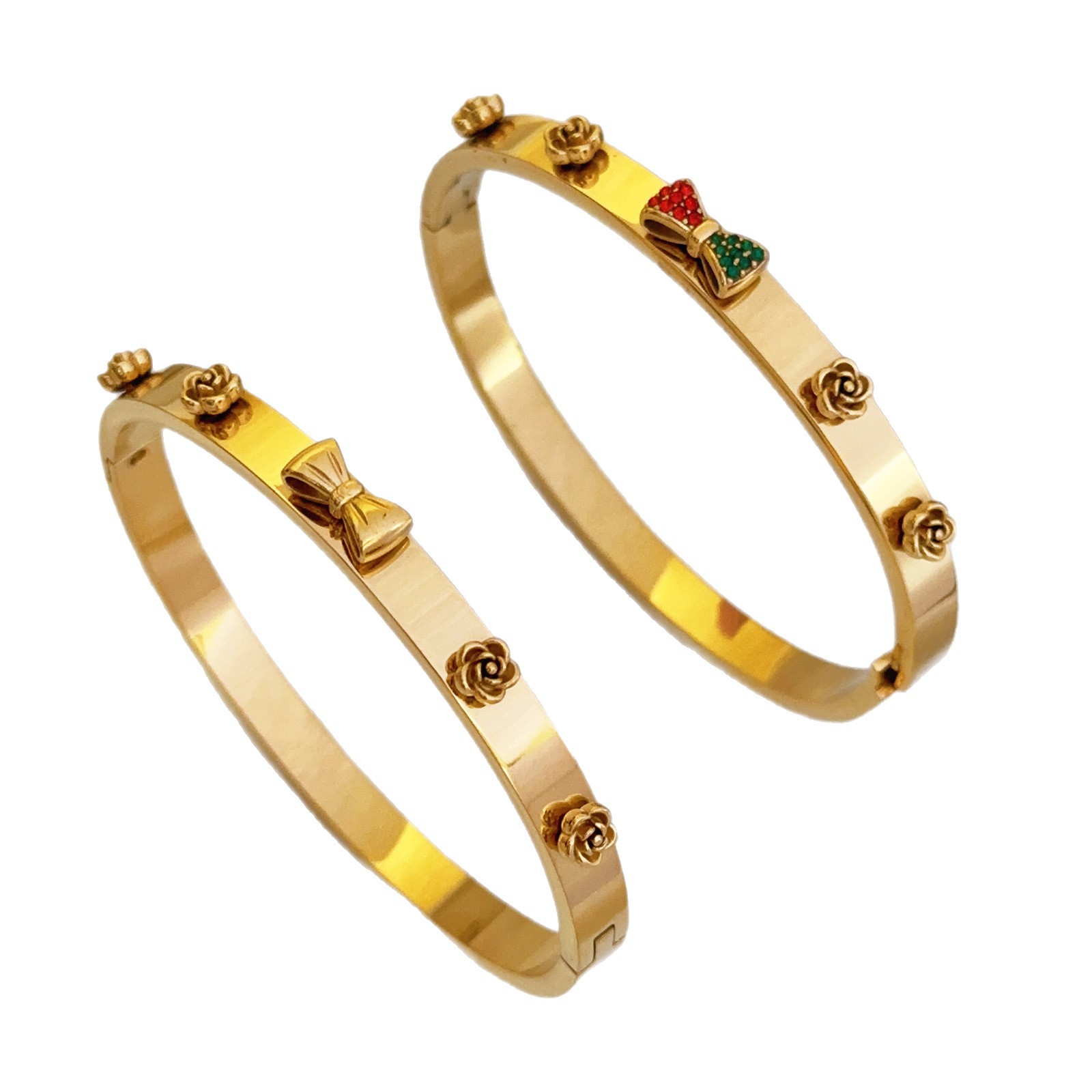 Pulsera de acero de titanio exagerada europea y americana, pulsera de lazo, pulsera de flor dorada de nicho, pulsera de hip-hop geométrica de oro de 18k