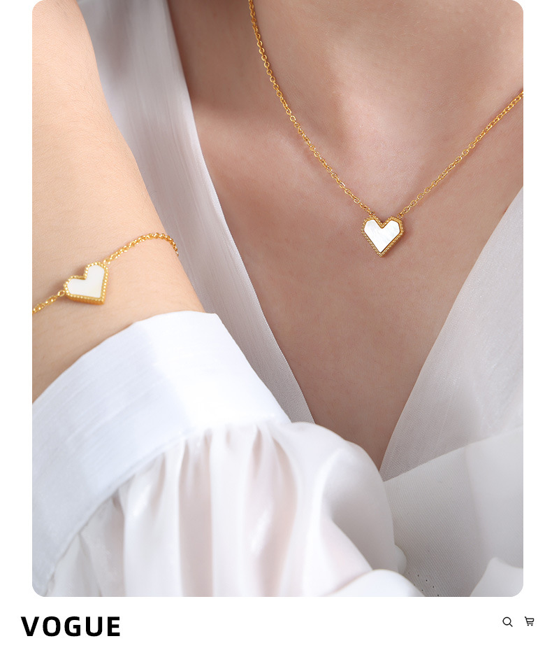 Wholesale Elegant Heart Shape Titanium Steel Pearl Plating Inlay 18k Gold Plated Shell Bracelets Earrings Necklace display picture 3