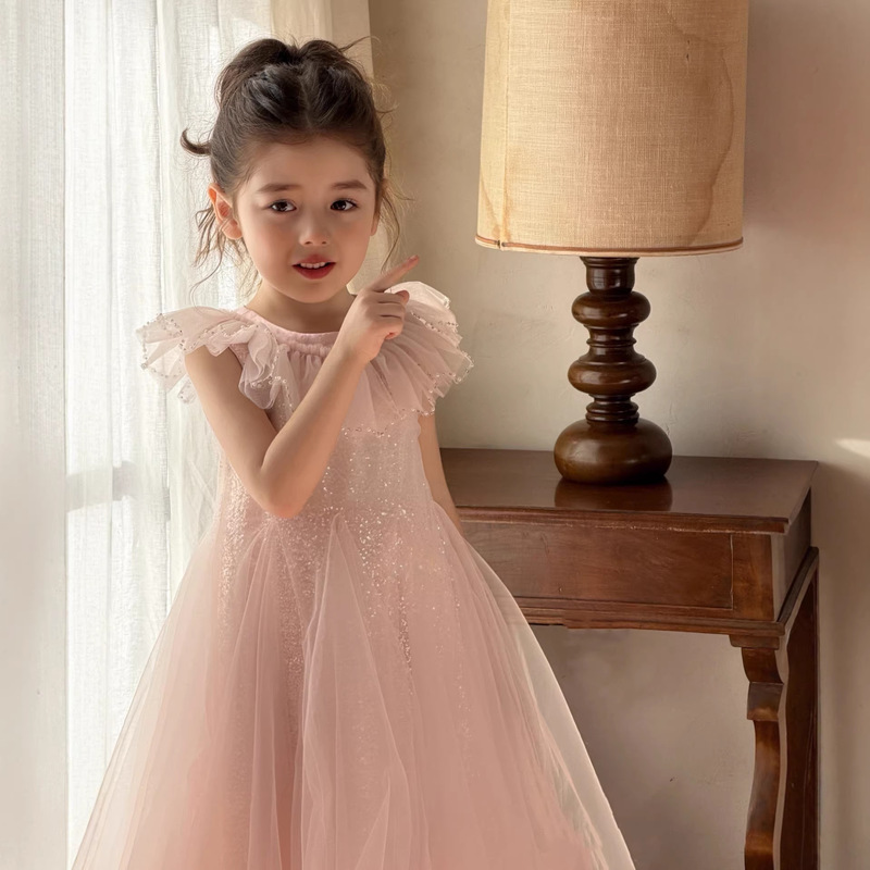 2026 Summer Luxury Girls' Dress with Sequins and Small Flutter Sleeves, Princess Dress for Children's Birthday Party and Piano Performance 2026 Summer Luxury Girls' Dress with Sequins and Small Flutter Sleeves, Princess Dress for Children's Birthday Party and Piano Performance