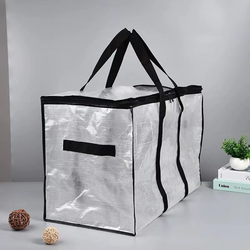 Bolsa de transporte transparente de gran capacidad bolsa de almacenamiento bolsa de cremallera a prueba de polvo PP bolsa de mano tejida edredón bolsa de almacenamiento de temporada