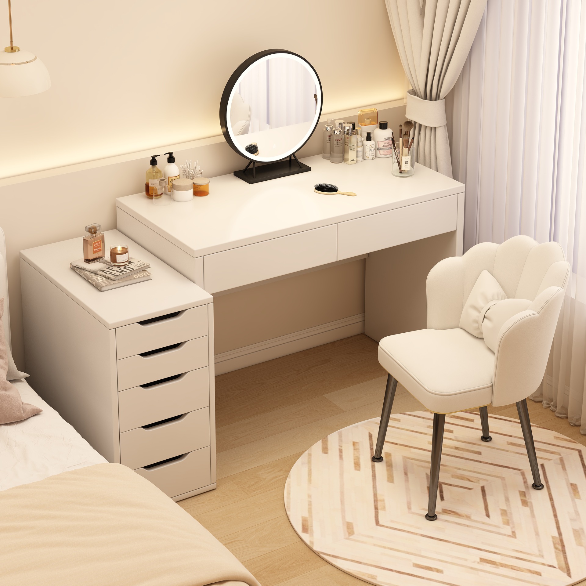 2025 nuevo estilo de lujo ligero de alta sensación de mesa y silla de mesa de maquillaje de dormitorio moderno