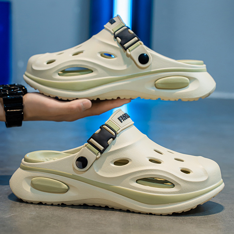 Pantuflas Baotou para hombres y mujeres, chanclas de verano, letras de tendencia, fondo de dos colores, eva, sandalias y zapatillas de playa de alta gama