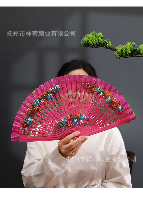 手工彩绘扇子古典折扇欧式西班牙木扇旗袍搭配扇子中式古风折叠扇|undefined
