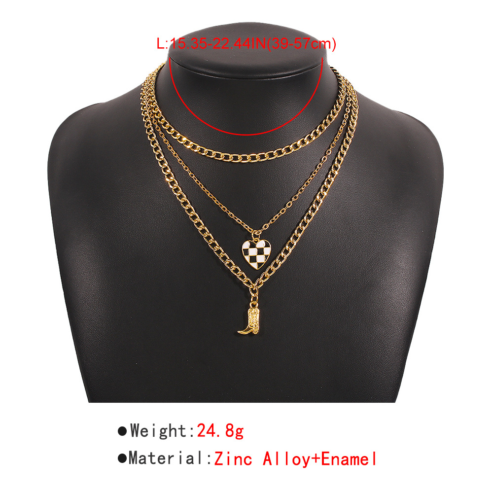 Checkerboard Love Boots Multilayer Necklace Exaggerated Punk Necklace display picture 11