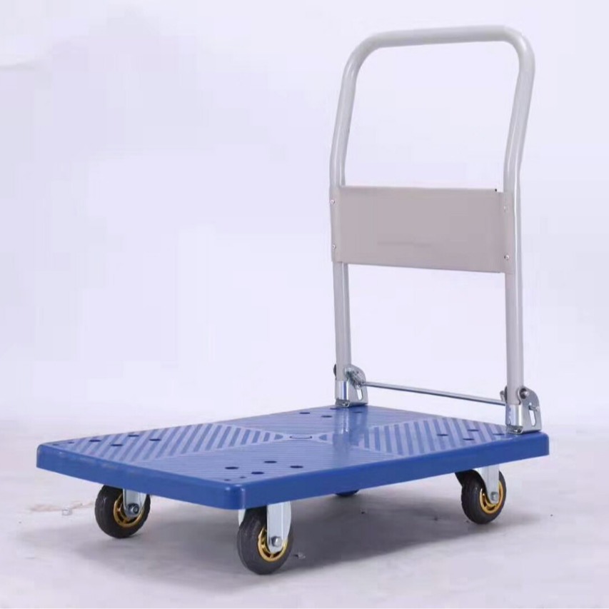 手推车折叠拉货小拉车仓库拖车便携四轮静音购物小推车搬运平板车