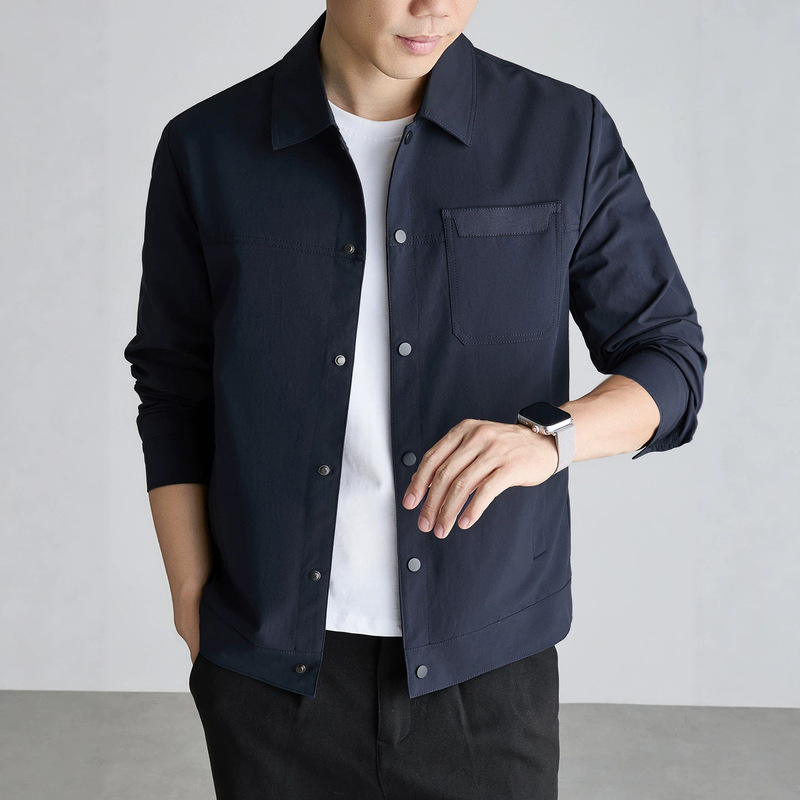 2026 Spring and Autumn New Men's Jacket with Turn-down Collar, Solid Color, Buttoned, Youthful Top, Business Casual, Fashionable and Versatile