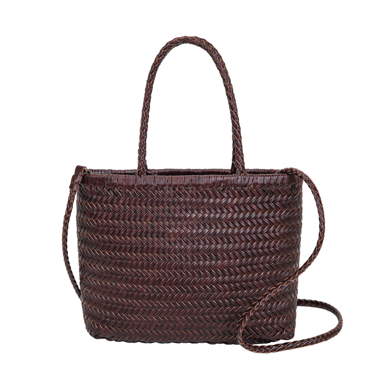 2025 Spring/Summer New Woven Bag Genuine Leather Retro Shoulder Crossbody Small Bag Trendy Hot Sale Women's Bag Ins Style - Thumbnail 5