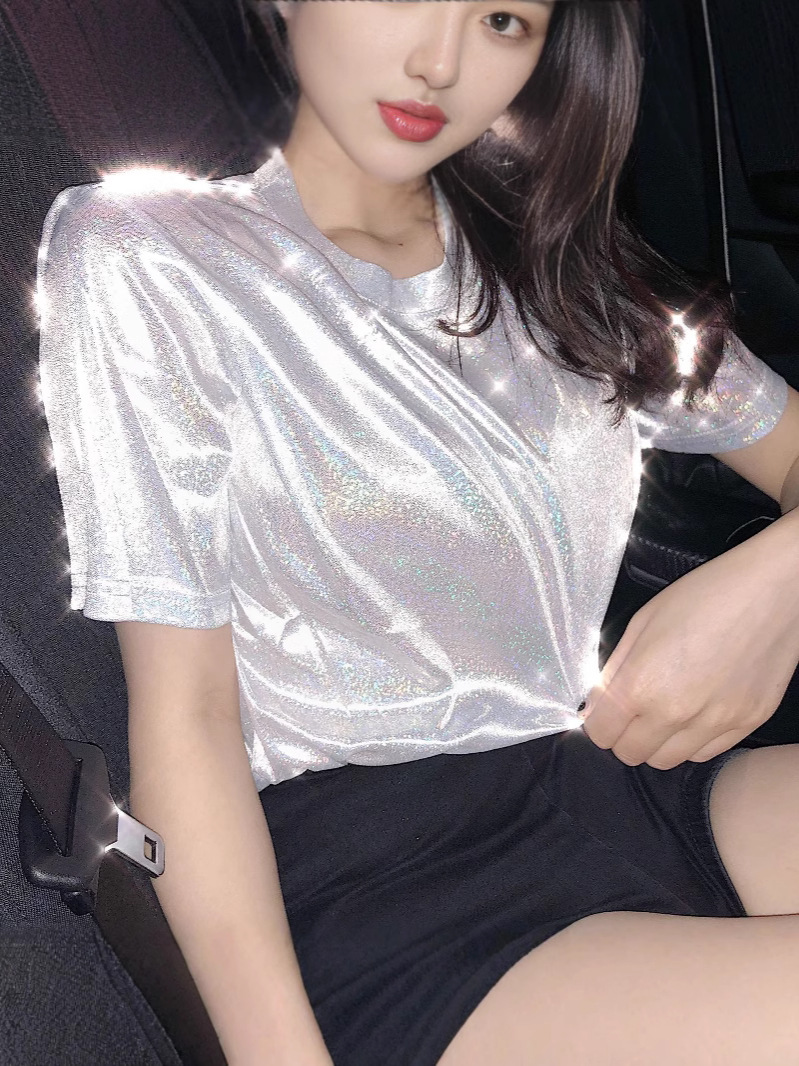 2024 foreign trade wish AliExpress ebay Amazon explosions loose T-shirt women's sparkling reflective short sleeve supply