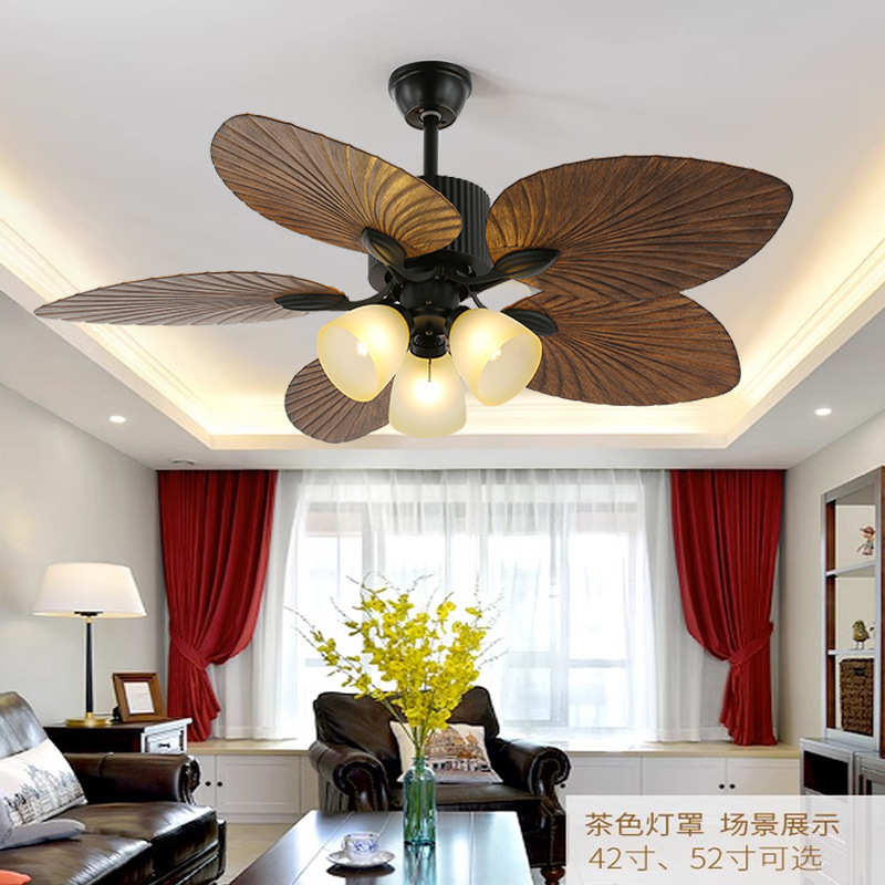 Medieval Style Ceiling Fan Lamp for Living Room, Bedroom, Dining Room, Retro Fan Lamp, Variable Frequency Remote Control Chandelier, Commercial Use