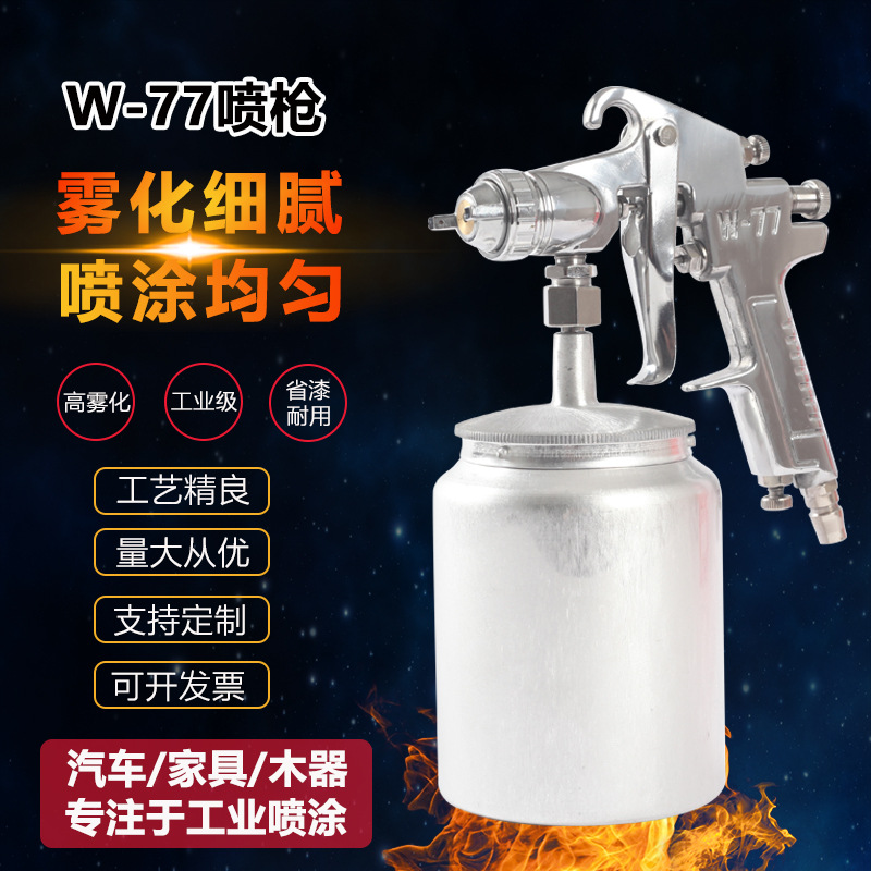 涂料喷枪上下壶家具钢构气动喷漆枪真石漆水包砂W77高雾化
