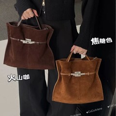 复古磨砂真皮束腰托特包包女2025秋冬新款大容量高级感手提斜挎包