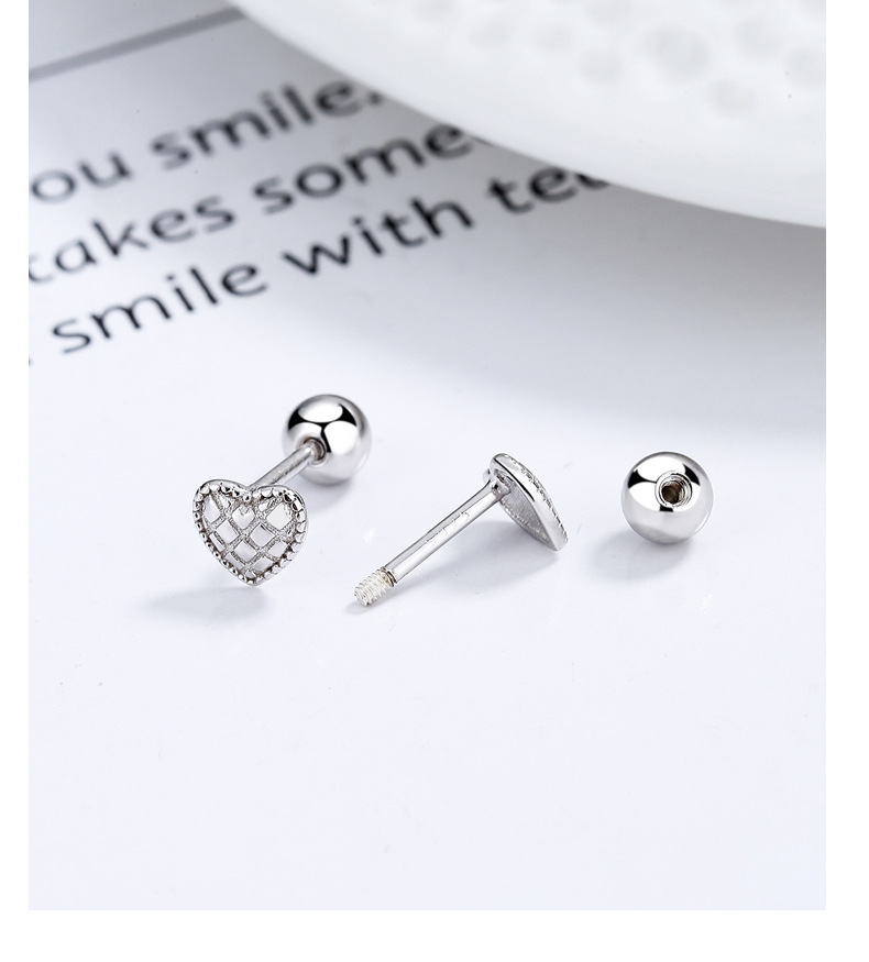 All Seasons Season Women's Gender 1 Pair 925 Sterling Silver 925 Sterling Silver Earrings Heart Shape Screw Backs Small Stud Earrings
