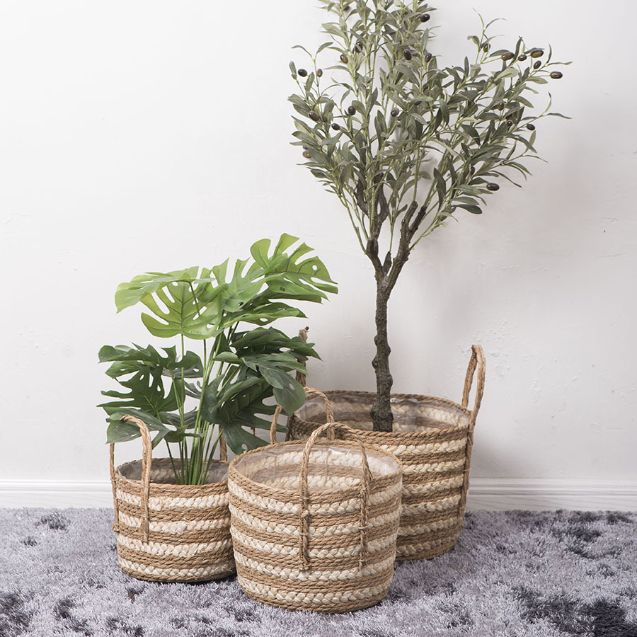 Pequeña canasta de flores de paja nórdica personalizada tejida a mano para diseñar la cantidad de flores personalizadas más favorables