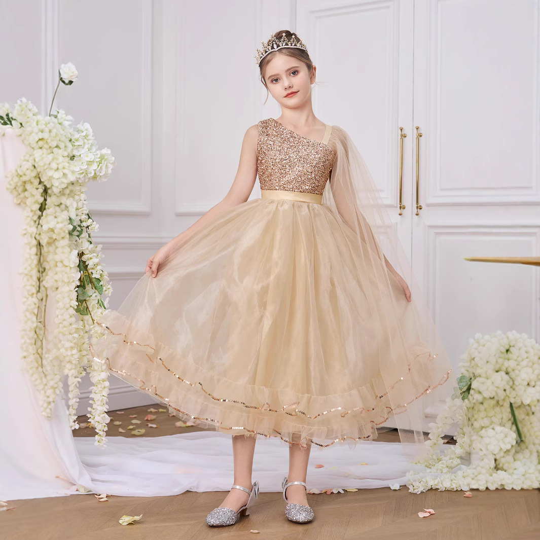 Vestido transfronterizo para niños, vestido de princesa, lentejuelas, niña de las flores, niña, vestido de fiesta, vestido de lavado de un año para bebés, vestido de noche