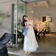 White Seaside Vacation Elegant dress Children Summer 2025 New Tea Break French Waist Neck Strap Long Dress