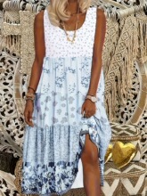 K 36562 Floral Print Sleeves U Neck Dress ӡ���B��ȹ