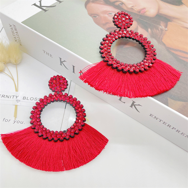 1 Pair Quantity Exaggerated Geometric Seed Bead Tassel Women's Drop Earrings